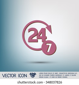 24 7 icon. open 24 hours a day and 7 days a week icons