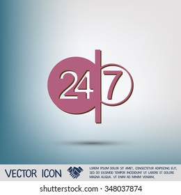24 7 icon. open 24 hours a day and 7 days a week icons