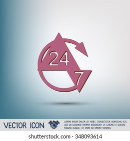 24 7 icon. open 24 hours a day and 7 days a week icons