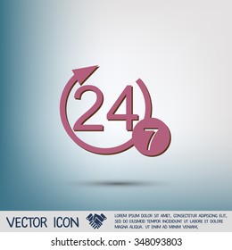 24 7 icon. open 24 hours a day and 7 days a week icons
