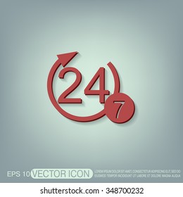 24 7 icon. open 24 hours a day and 7 days a week icons