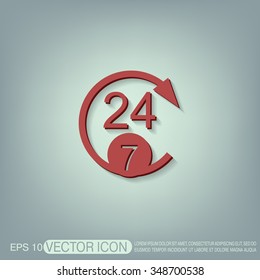 24 7 icon. open 24 hours a day and 7 days a week icons