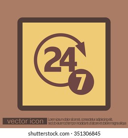 24 7 icon. open 24 hours a day and 7 days a week icons