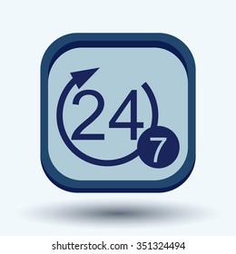 24 7 icon. open 24 hours a day and 7 days a week icons