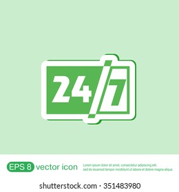 24 7 icon. open 24 hours a day and 7 days a week icons