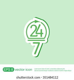 24 7 icon. open 24 hours a day and 7 days a week icons