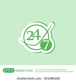 24 7 icon. open 24 hours a day and 7 days a week icons