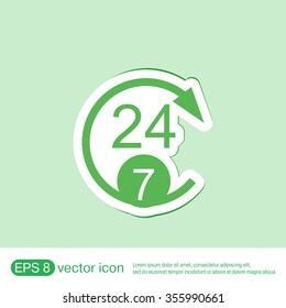 24 7 icon. open 24 hours a day and 7 days a week icons