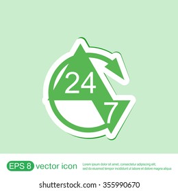 24 7 icon. open 24 hours a day and 7 days a week icons