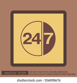 24 7 icon. open 24 hours a day and 7 days a week icons