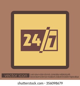 24 7 icon. open 24 hours a day and 7 days a week icons