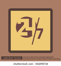 24 7 icon. open 24 hours a day and 7 days a week icons