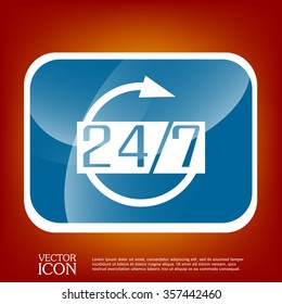 24 7 icon. open 24 hours a day and 7 days a week icons
