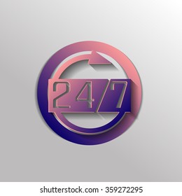 24 7 icon. open 24 hours a day and 7 days a week icons