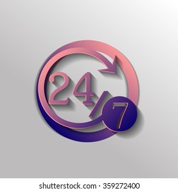 24 7 icon. open 24 hours a day and 7 days a week icons