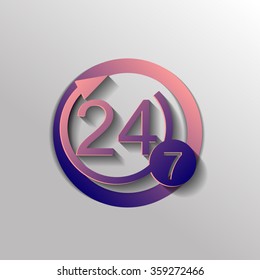 24 7 icon. open 24 hours a day and 7 days a week icons