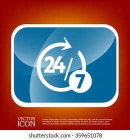 24 7 icon. open 24 hours a day and 7 days a week icons