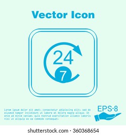 24 7 icon. open 24 hours a day and 7 days a week icons