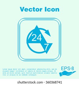 24 7 icon. open 24 hours a day and 7 days a week icons