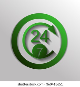 24 7 icon. open 24 hours a day and 7 days a week icons