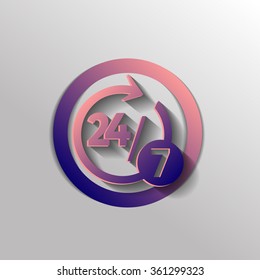 24 7 icon. open 24 hours a day and 7 days a week icons