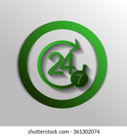 24 7 icon. open 24 hours a day and 7 days a week icons