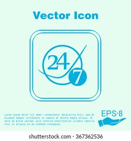 24 7 icon. open 24 hours a day and 7 days a week icons