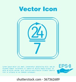 24 7 icon. open 24 hours a day and 7 days a week icons