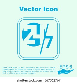 24 7 icon. open 24 hours a day and 7 days a week icons