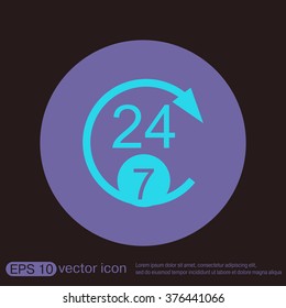 24 7 icon. open 24 hours a day and 7 days a week icons
