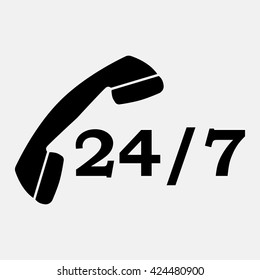 24 7 icon. Open 24 hours a day and 7 days a week icons.