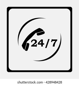 24 7 icon. Open 24 hours a day and 7 days a week icons.