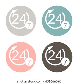 24 7 icon. open 24 hours a day and 7 days a week icons
