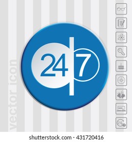 24 7 icon. open 24 hours a day and 7 days a week icons