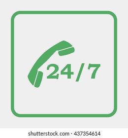 24 7 icon. Open 24 hours a day and 7 days a week icons.