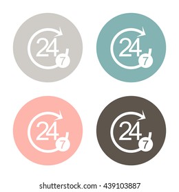 24 7 icon. open 24 hours a day and 7 days a week icons