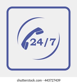 24 7 icon. Open 24 hours a day and 7 days a week icons.