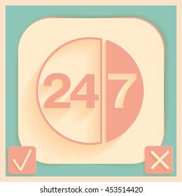 24 7 icon. open 24 hours a day and 7 days a week icons