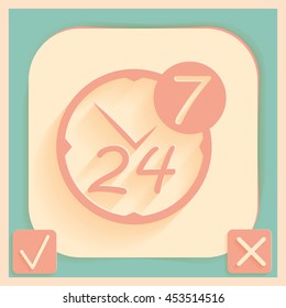 24 7 icon. open 24 hours a day and 7 days a week icons