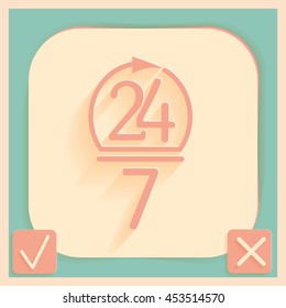 24 7 icon. open 24 hours a day and 7 days a week icons