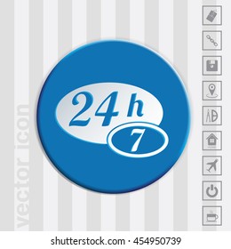 24 7 icon. open 24 hours a day and 7 days a week icons