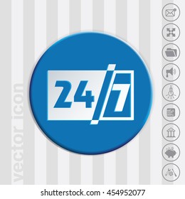 24 7 icon. open 24 hours a day and 7 days a week icons