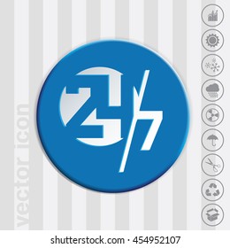 24 7 icon. open 24 hours a day and 7 days a week icons