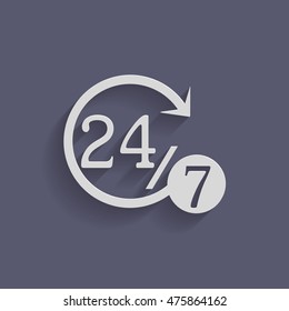 24 7 icon. open 24 hours a day and 7 days a week icons