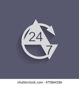 24 7 icon. open 24 hours a day and 7 days a week icons