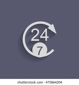 24 7 icon. open 24 hours a day and 7 days a week icons