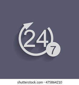 24 7 icon. open 24 hours a day and 7 days a week icons