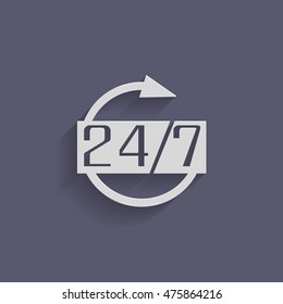 24 7 icon. open 24 hours a day and 7 days a week icons