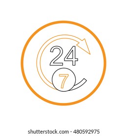 24 7 icon. open 24 hours a day and 7 days a week icons
