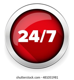 24 7 icon. open 24 hours a day and 7 days a week